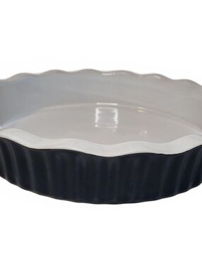 Bialetti Casa Italia 9" Stoneware Quiche Tart Pie Baking Dish Black White